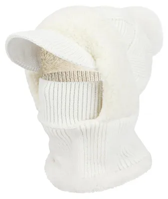Immagine prodotto di Berretto termico invernale da donna, berretto caldo con visiera e scaldacollo, foderato in pile, colore bianco