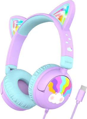 Produktbild von Kinder Kopfhörer mit LED Katzenohren, 85dBA sichere Lautstärke, Stereo Sound, Faltbar, 3,5mm Kabel, bequem & tragbar, für iPad, Tablets, Schule,Reisen