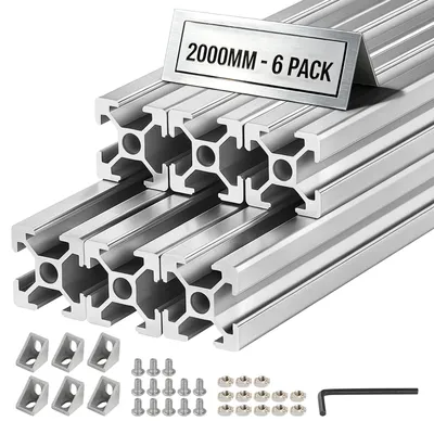 Productafbeelding van VEVOR Aluminiumprofiel 2020, 6 stuks, 2 meter. Geanodiseerde aluminiumprofielen met T-gleuf, conform EU-norm. Hoogwaardig extrusieprofiel, aluminiumrail voor 3D-printeronderdelen, CNC-werkbanken en montage, zilverkleurig