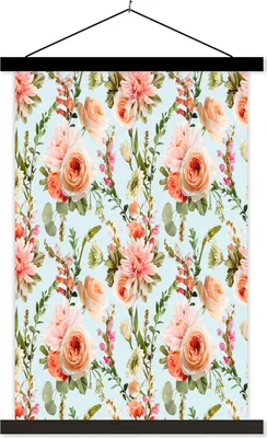 Produktbild von MuchoWow® Textilposter Blumen - Rosen - Rosa 60x90 cm mit schwarzem Rahmen - Poster Wohnzimmer