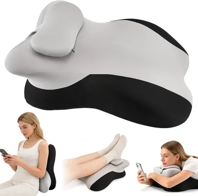 Immagine prodotto di Cuscino a cuneo in memory foam - Cuscino da lettura con supporto lombare - Comfort e relax - Forma ergonomica a S - 58 x 38 x 23 cm - Grigio