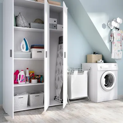 Image de Aniello - Grand Armoire Polyvalente, 116x190h cm Blanc, 4 Étagères