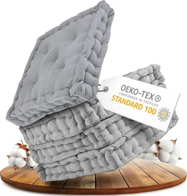 Produktbild von Gräfenstayn® 4er-Set Sitzkissen Stuhlkissen 40x40x8cm für Indoor und Outdoor aus 100% Baumwolle Dicke Polsterung Steppkissen/Bodenkissen (Grau)