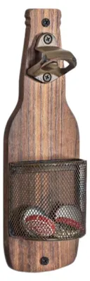 Produktbild von Wandmontierter Flaschenöffner mit Kronkorkenfänger, rustikaler Bieröffner aus Holz für Küche, Bar und Heimbrauzubehör