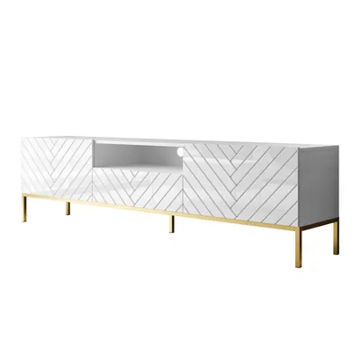 Produktbild von TV-Schrank SANTILE 190 cm auf goldenen Beinen, weiß glänzend
