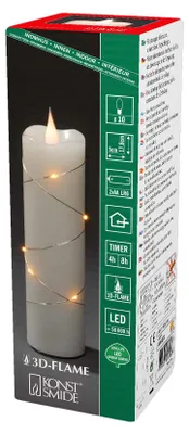 LED-Wachskerze cremeweiß, 3D-Flamme, Timer, 10 LEDs