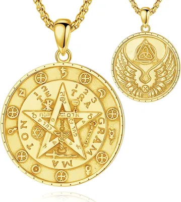 Zdjęcie produktu dla Męski łańcuszek z amuletem pieczęci Salomona, srebro próby 925, pozłacany 18-karatowym złotem, biżuteria dla mężczyzn