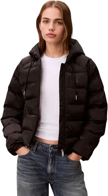 Produktbild von Calvin Klein Damen Pufferjacke Satin Lightweight mit Kapuze, Schwarz (Black), S