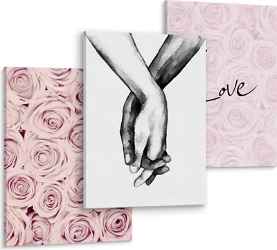 Produktbild von Muralo Leinwandbilder Set Aufhängefertig 3 Bilder 30x40cm ROSEN Blumen Hände Love Für Wohnzimmer Schlafzimmer