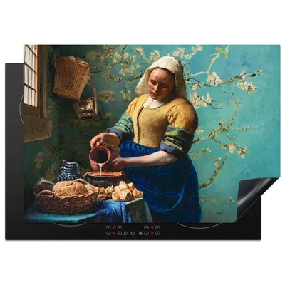Produktbild von KitchenYeah© Herdabdeckplatte Milchmädchen - Mandelblüte - Van Gogh - Vermeer - Gemälde - Alte Meister , 75x52cm, Küche Deko, Glaskeramikkochfeld Herdabdeckung, Abdeckplatte fùr Kochfeld