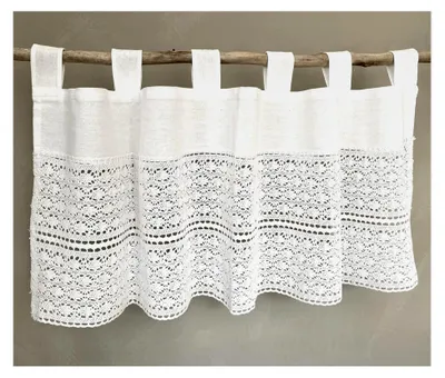 Produktbild von Häkelspitze Deko Bistrogardine Baumwolle Weiß Häkelborte Landhaus Gardine Häkelgardine 45 x 120 cm