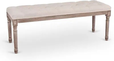 Image de Banc en bois avec assise rembourrée - Banc vintage pour la salle à manger et le salon, idéal pour la chambre et le salon - Beige 120 cm