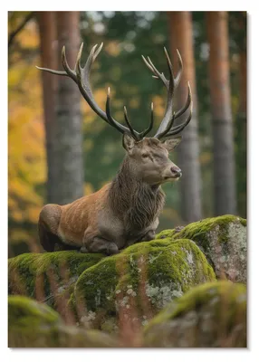 Produktbild von POSTER - 29x42 cm (A3) - ArTi - Ein majestätischer Hirsch in einer Waldlandschaft - Wandbild für Wohnzimmer Schlafzimmer & Flur, Modernes Poster Wanddeko, Ungerahmt