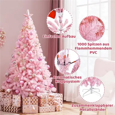 Produktbild von Yaheetech 183 cm Künstlicher Weihnachtsbaum mit 1000 Spitzen, schwer entflammbar, PVC Fichte Christbaum, mit Metall Ständer