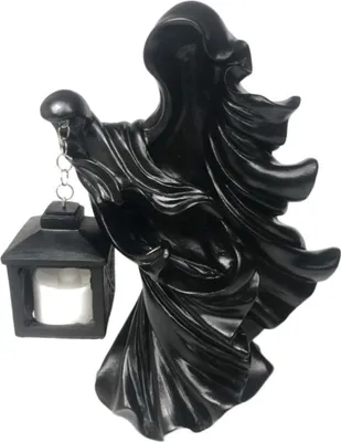 Produktbild von Harz-Geist mit Laterne, schwarze Höllenbotan Skulptur, Halloween-Deko für Garten & Wohnung