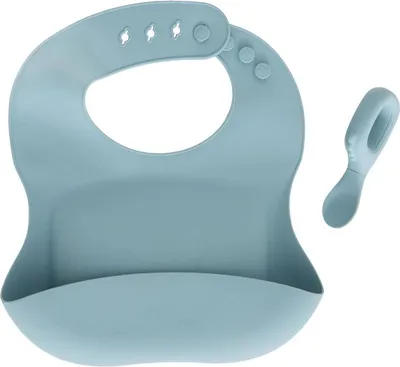 Produktbild von Set aus Lätzchen und Löffel Yum Silikon blau