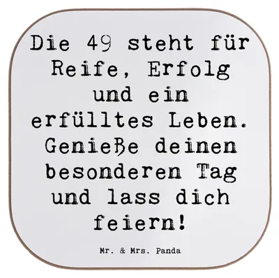 Produktbild von Mr. & Mrs. Panda Untersetzer Glas Spruch 49. Geburtstag - Weiß - Geschenk, Happy Birthday, gläseruntersetzer, Geburtstagsgeschenk, Holzuntersetzer, 49 Jahre, Tasse