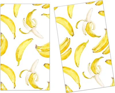 Produktbild von Spritzschutz Herdabdeckplatte Schneidebrett aus Glas Aquarell Bananenmuster 2-Teilig (60x52cm)