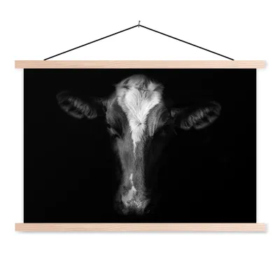 Produktbild von MuchoWow® Textilposter Kuh - Tiere - Schwarz 120x80 cm mit holzfarbenen Rahmen - Aufhängeset