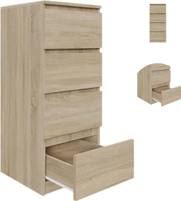 Produktbild von YUMEBLY Kommode mit 4 Schubladen 40 cm | Farbe: Sonoma, Ideal für Schlafzimmer, Wohnzimmer, Kinderzimmer und Büro | Geräumige Kommode| Modernes Design