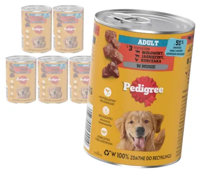 Zdjęcie produktu dla Pedigree Adult 6x400g Mokra Karma Pełnoporcjowa Dla Dorosłych Psów z Wołowiną Jagnięciną i Kurczakiem w Musie