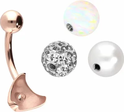 Produktbild von Bauchnabelpiercing Titan Bananabell mit Innengewinde 3ER KUGELMIX RoséGold Stablänge: 10mm