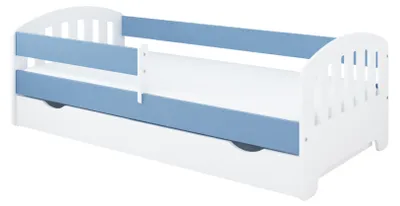 Produktbild von Kinderbett 80x160 | 80x180 | 90x200 cm mit Matratze, Schublade, Rausfallschutz & Lattenrost in blau 180 x 80 Mädchen Jungen Bett
