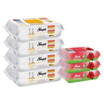 Produktbild von Sleepy Easy Clean Set 4xGelb Oberflächenreinigungstücher / 3xRose Feuchttücher Reinigungstuch