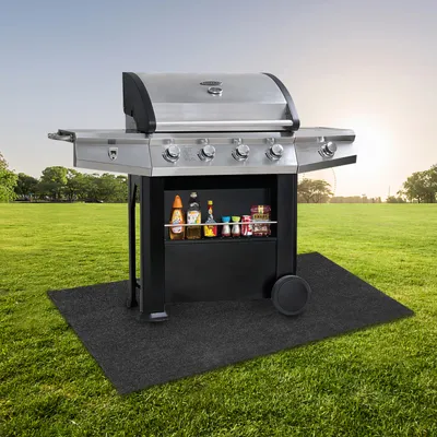 Image de Jiubiaz BBQ Tapis de barbecue Gris Tapis résistant au feu Tapis de barbecue étanche au pétrole Tapis d'extérieur Tapis de barbecue 90*120CM