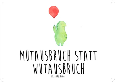 Produktbild von Mr. & Mrs. Panda Schild Schildkröte Luftballon DIN A4 - Weiß - Geschenk, tafel, Wandbild, Blechschild, Retro, Motivationsspruch, Schildkröten, Magnetschild