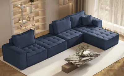 Obrázek produktu pro Modulární rohová sedací souprava XL BOHOO látka Raven blue pravá