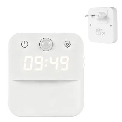 Produktbild von Treppenstufen LED-Nachtlicht mit Uhr,Automatische Bewegungs- und Lichtsensoren, dimmbar, 3 Farbtemperaturen, Steckversion, für Flur, Eingangsbereich