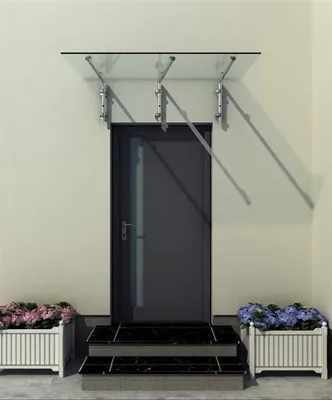 Produktbild von BuyLando (3L) 250x90 cm Klarglas Glasvordach inkl. Edelstahlhalter gebürstet