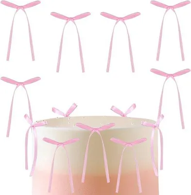 Productafbeelding van Roze Strikken Taarttoppers - 30 Stuks voor Verjaardags- en Bruiloftdecoraties