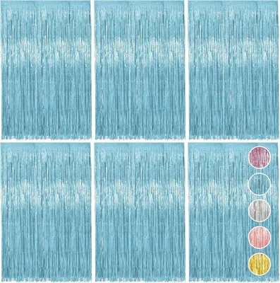 Produktbild von Minicee Lametta Vorhang Blau 6 Stück 1×2 m Party Dekoration