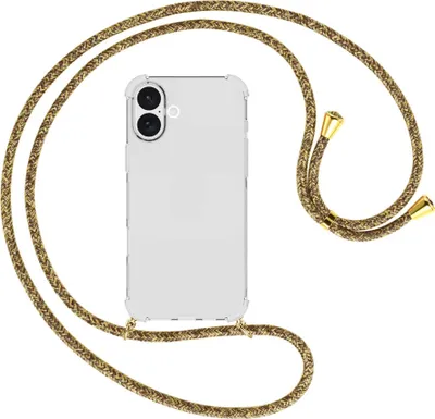 Produktbild von Handykette Backcover-Schutzhülle mit Band (Metall goldfarben) für iPhone 16 Plus - braun+beige
