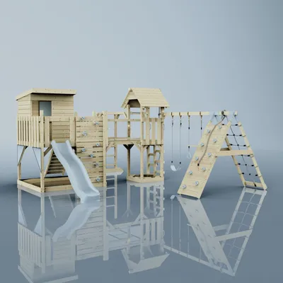 Produktbild von OutdoorToys Spielturm Lars aus Holz in Blau Trapezschaukel