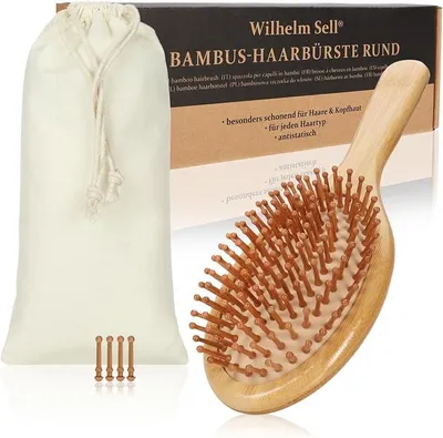 Produktbild von PolkaHome® Bambus Haarbürste mit Naturborsten – Vegane, plastikfreie Massagebürste für gesundes, glänzendes Haar
