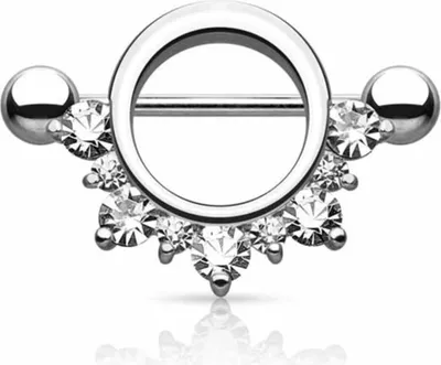 Produktbild von Brustwarzenpiercing Schild Nippelpiercing mit Zirkonia Kristallen Clear