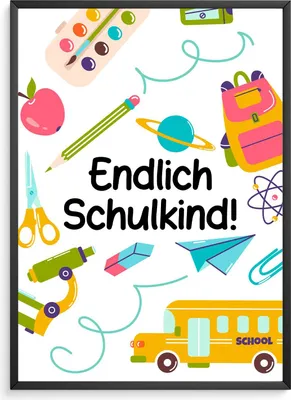 Produktbild von Geschenk zur Einschulung Jungen Mädchen Schulkind Einschulungsposter Schulanfang – DIN A4 + Rahmen schwarz