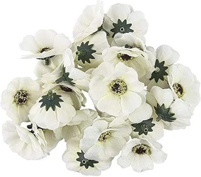 Image de Fleurs décoratives artificielles de différentes variétés, diamètre d'environ 4 à 5 cm (anémones blanches - 27 pièces)