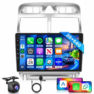 Zdjęcie produktu dla Radio samochodowe Android o przekątnej 9 cali, przeznaczone do samochodów Peugeot 307 (lata produkcji 2002-2013), z funkcjami bezprzewodowego Carplay i Android Auto
