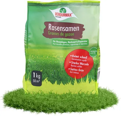 Produktbild von 1x1 kg VERDURMAX® Rasensamen schnellkeimend in RSM Qualität, Grassamen ideal für Neuansaat