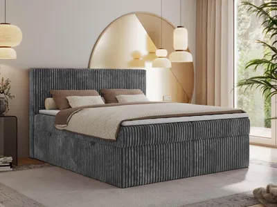 Produktbild von MKS MEBLE Boxspringbett 180x200 Grau Cord, Boxspringbett mit Matratze H4, Bett 180x200 mit Bettkasten and Kopfteil, Doppelbett mit Stauraum, Polsterbett 180x200 - Tiliano