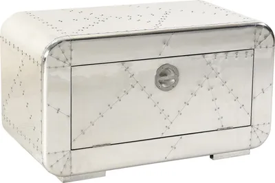 A silver metal cabinet with a drawer and a handle.