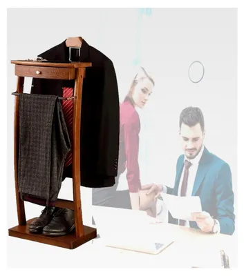Produktbild von Herrendiener Stummer Diener mit Holzablage, Garderobe Kleiderständer aus Holz und Metall, Garderobenständer für Kleidung und Jacken