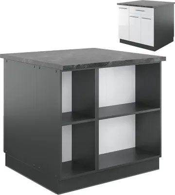 Produktbild von Kücheninsel Vicco Fame-Line Weiß Hochglanz/Anthrazit 90 cm mit Schublade, ohne Arbeitsplatte, Model 38712