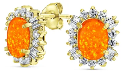 Productafbeelding van Ovalen Oorbellen met Witte Opal en CZ Accenten