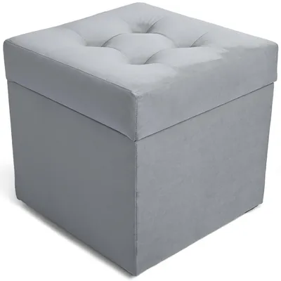 Produktbild von MG Design Polsterhocker Grau 45x45 cm - Stauraum 50L, bis 300 kg, samtig-weich mit Schimmer, pflegeleicht, für Wohnzimmer & Flur