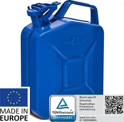 Produktbild von BW® Kraftstoffkanister Metall Benzinkanister 5 Liter - Blau RAL - UN-Zulassung - Hergestellt in Europa